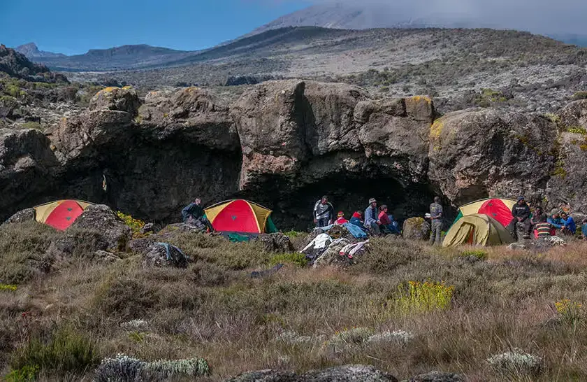 kilimanjaro trekkers at umbwe cave camp
