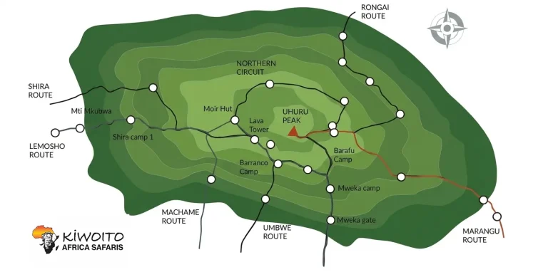 Kilimanjaro climbing routes map