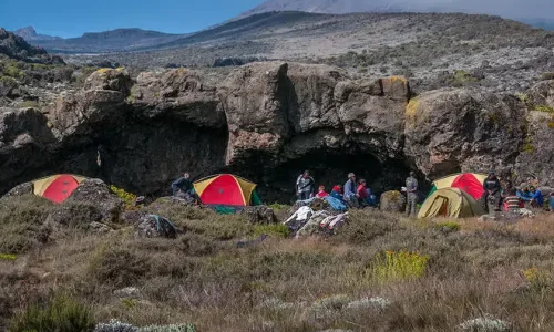 kilimanjaro trekkers at umbwe cave camp